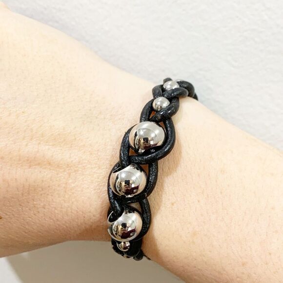 BRACELET Silver and Leather Braided Bracelet - Picture 3 of 7
